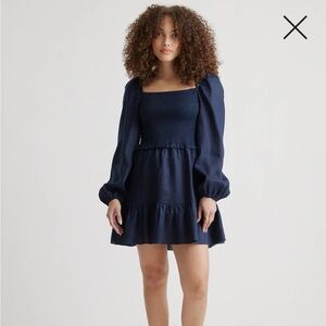 Quince Navy Linen Long Sleeve Dress - L